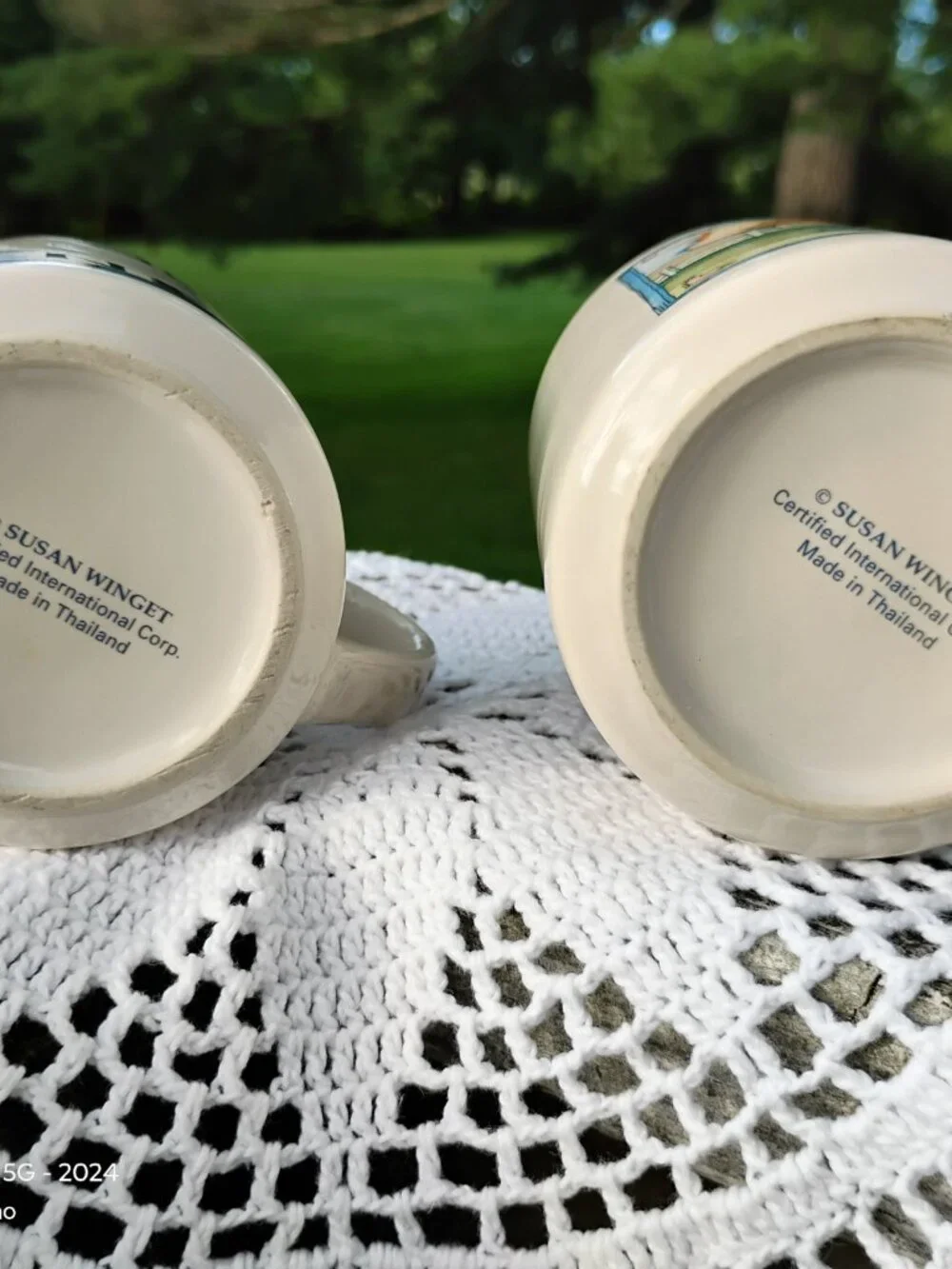Set of 2 coffee mugs farmhouse style Hen and Cow artist Susan Winget cottagecore